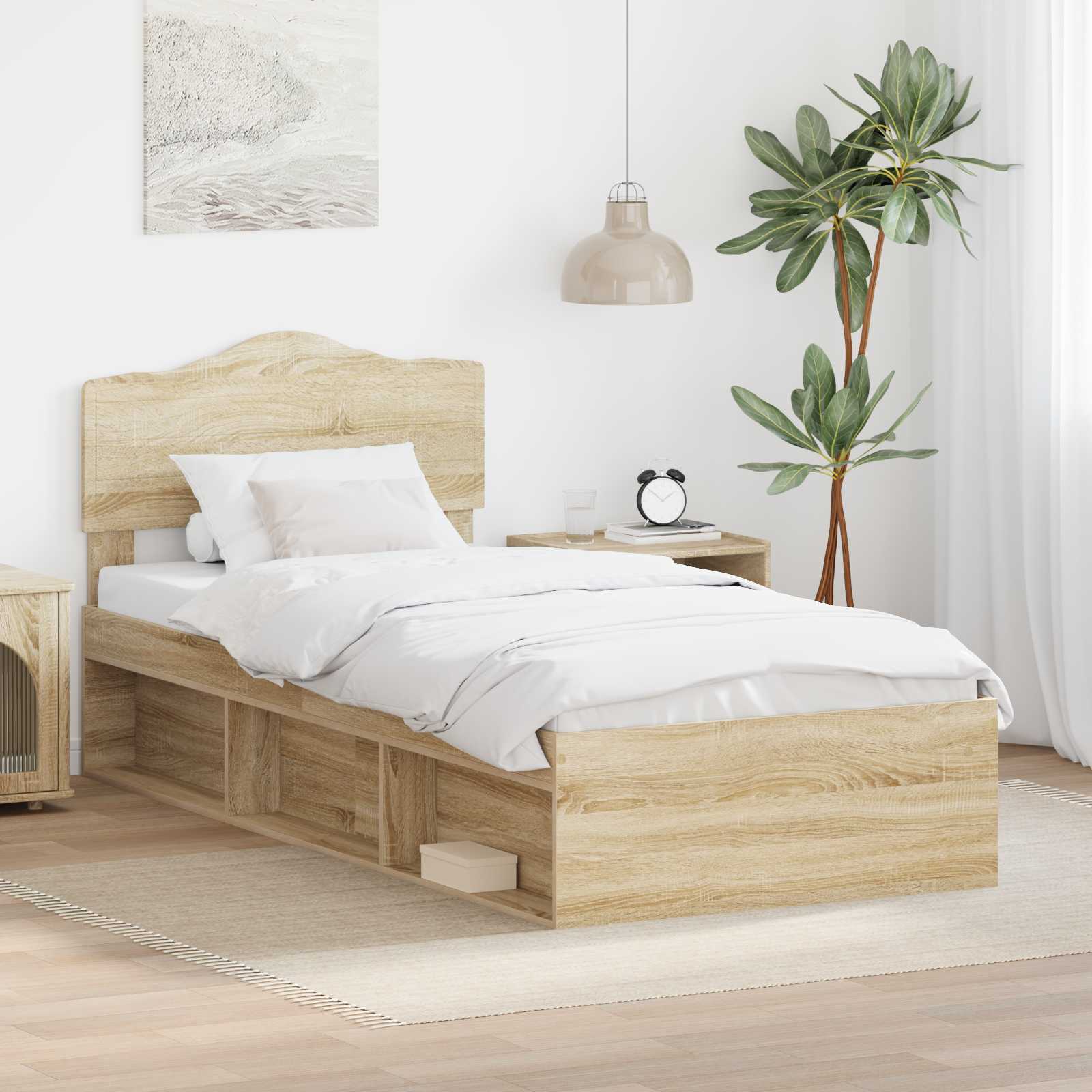 vidaXL Cadru de pat cu headboard Sonoma 100 x 200 cm Lemn de pin masiv