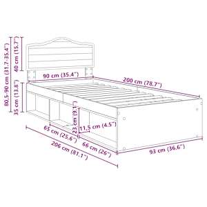 Rám postele s čelo Bílá 90 x 200 cm Masivní borové dřevo - obrázek 13