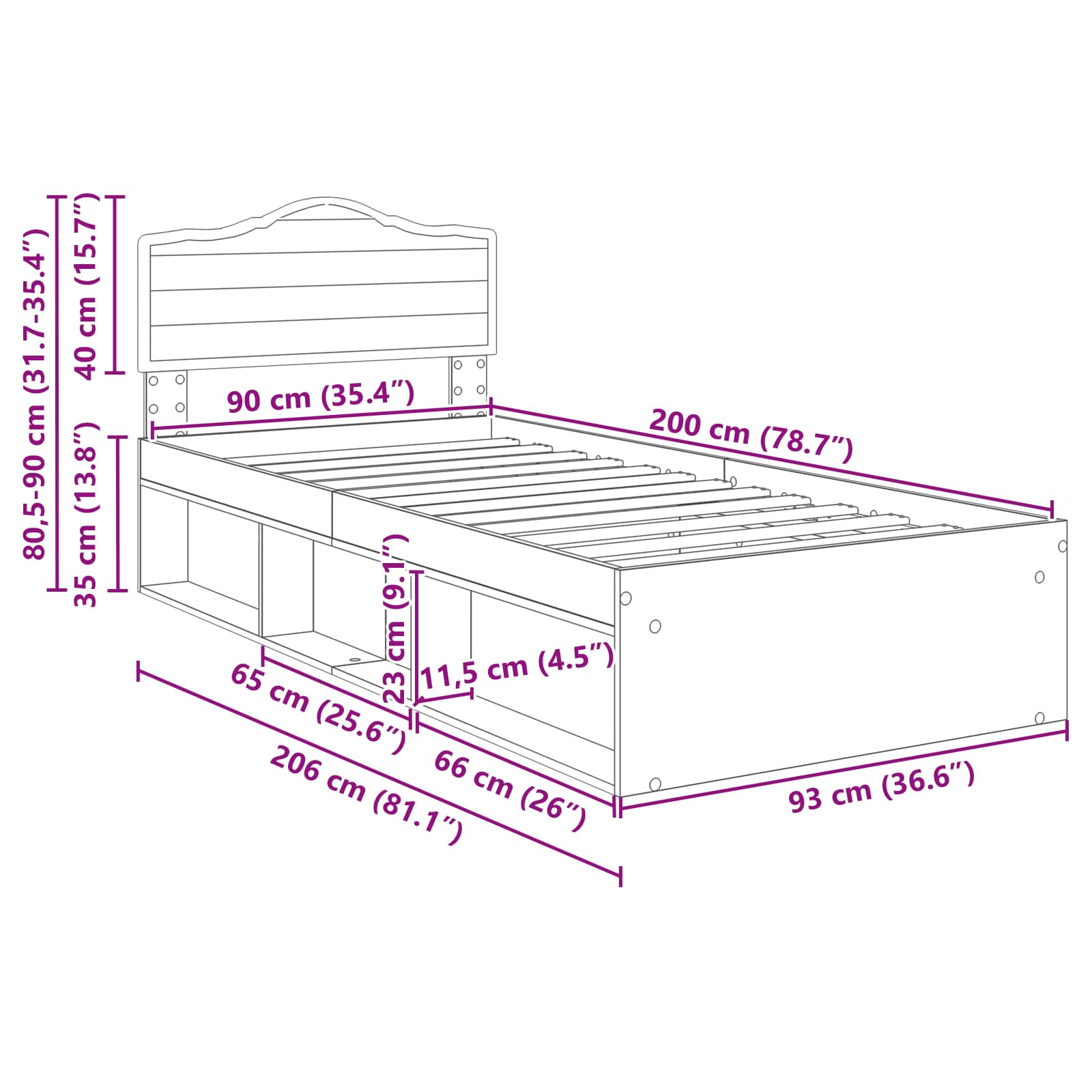 Bedframe Bruin Eiken 90 x 200 cm Massief grenenhout image 13