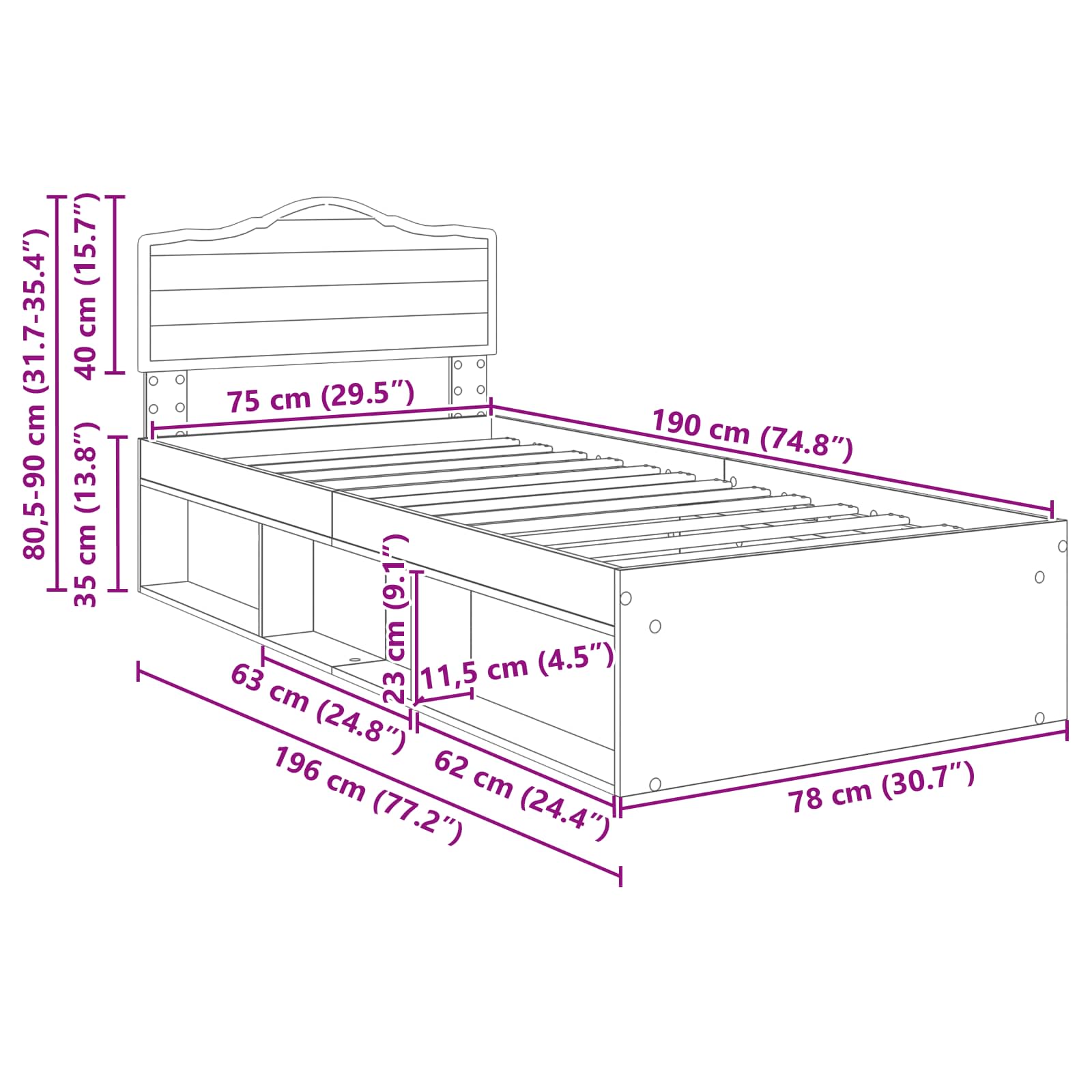 Bedframe Sonoma Eiken 75 x 190 cm Massief grenenhout image 13
