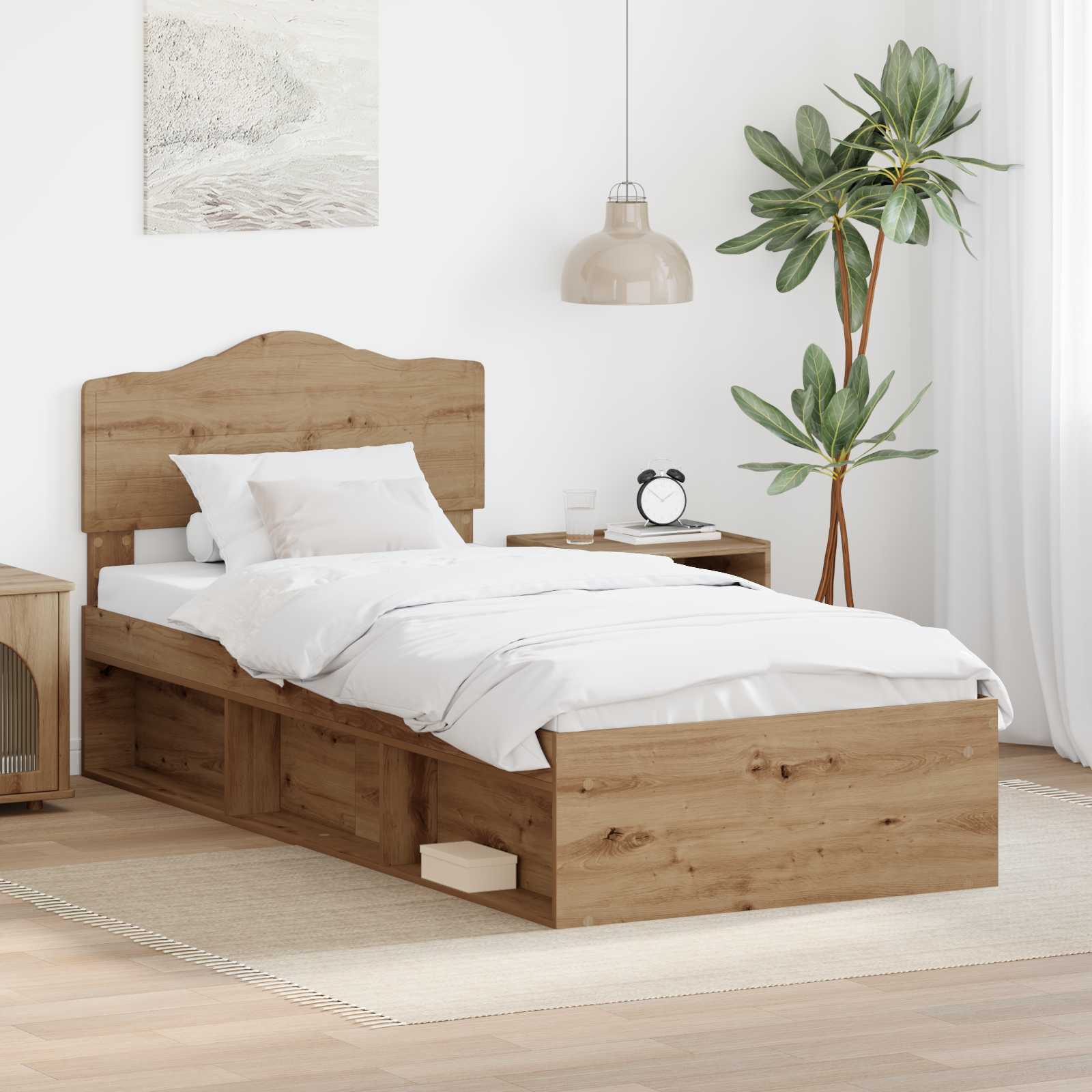 vidaXL Cadru de pat Stejar artizanal 75 x 190 cm Lemn de pin masiv
