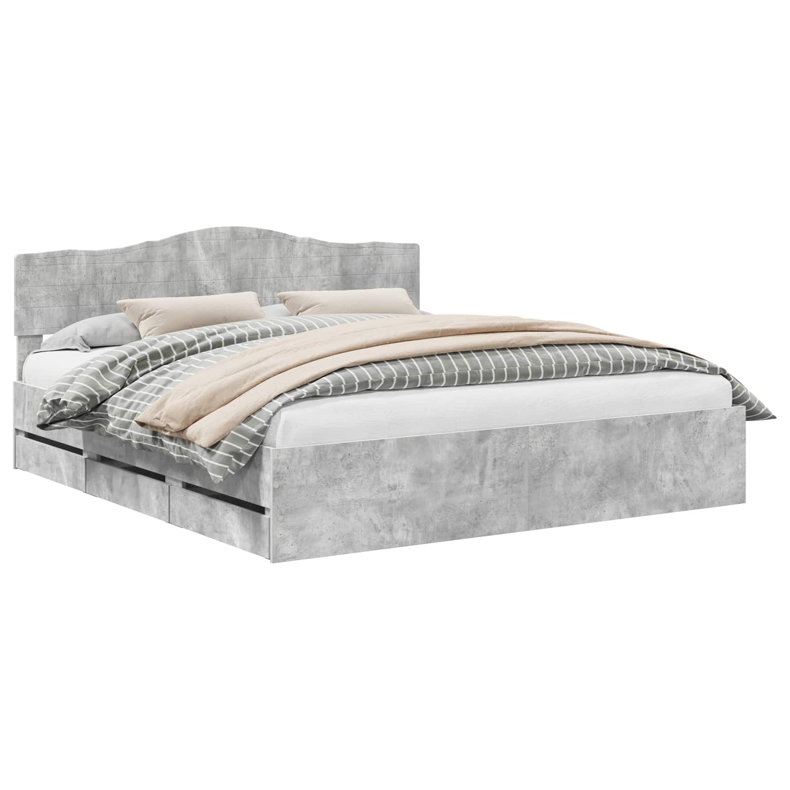 vidaXL Bedframe met lade Beton Grijs 200 x 200 cm Ingenieurshout, foto 3