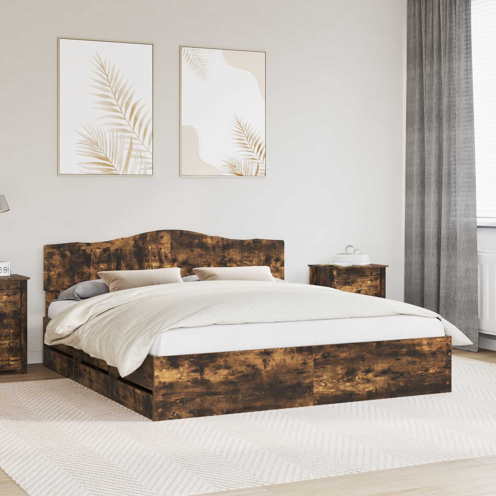 Voodi raam sahtliga Suitsetatud tamm 200 x 200 cm Inseneripuit