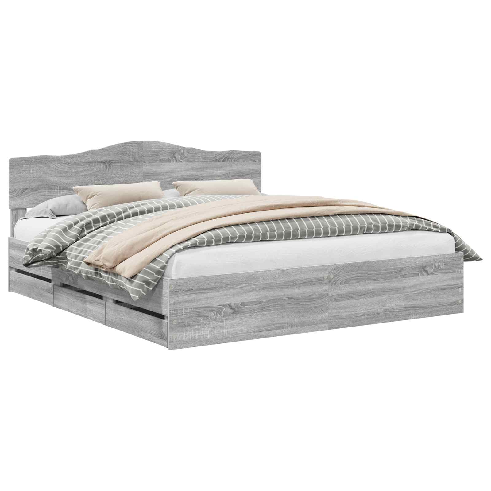 vidaXL Bedframe met lade Grijs Sonoma 200 x 200 cm Ingenieurshout, foto 3