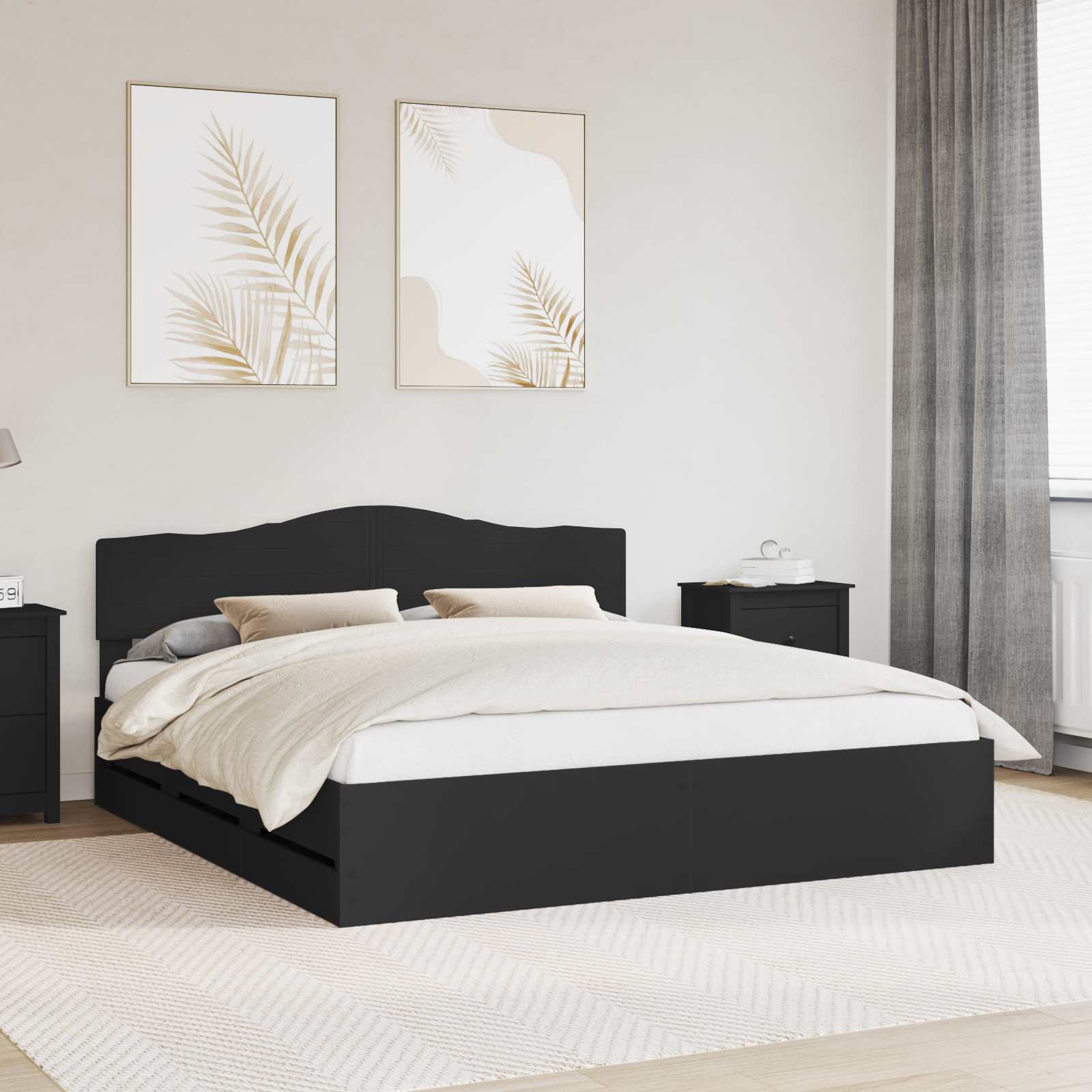 vidaXL Cadru de pat cu sertar Negru 180 x 200 cm Lemn Ingineresc