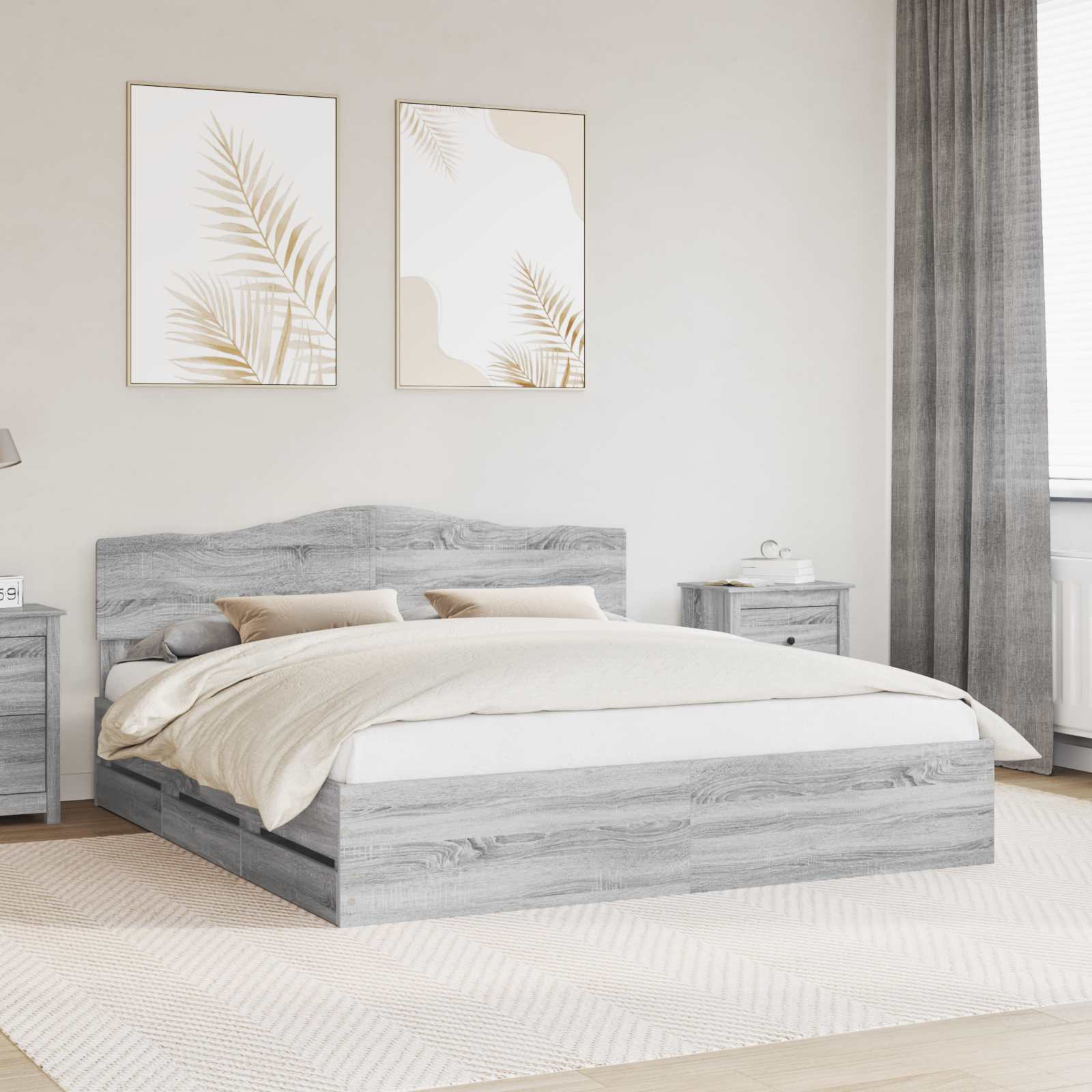 vidaXL Cadru de pat cu sertar Gri Sonoma 180 x 200 cm Lemn Ingineresc