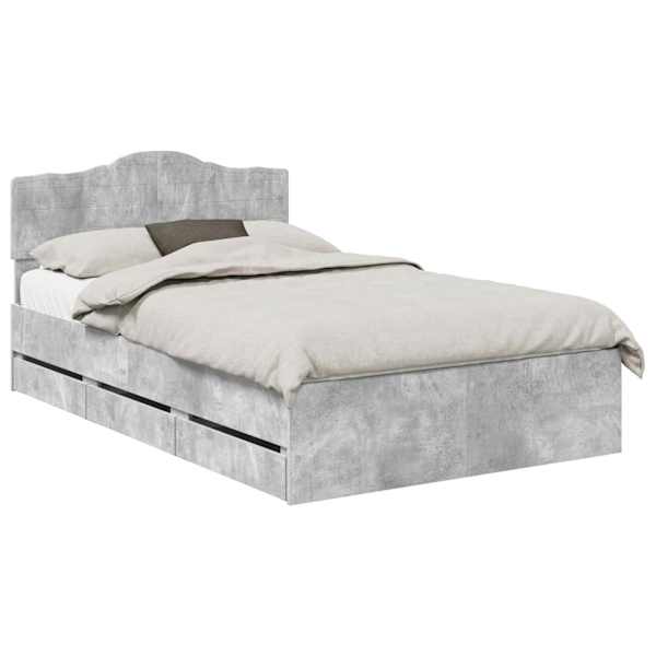 vidaXL Voodi raam sahtliga peaga Betoonhall 135 x 190 cm Inseneripuit