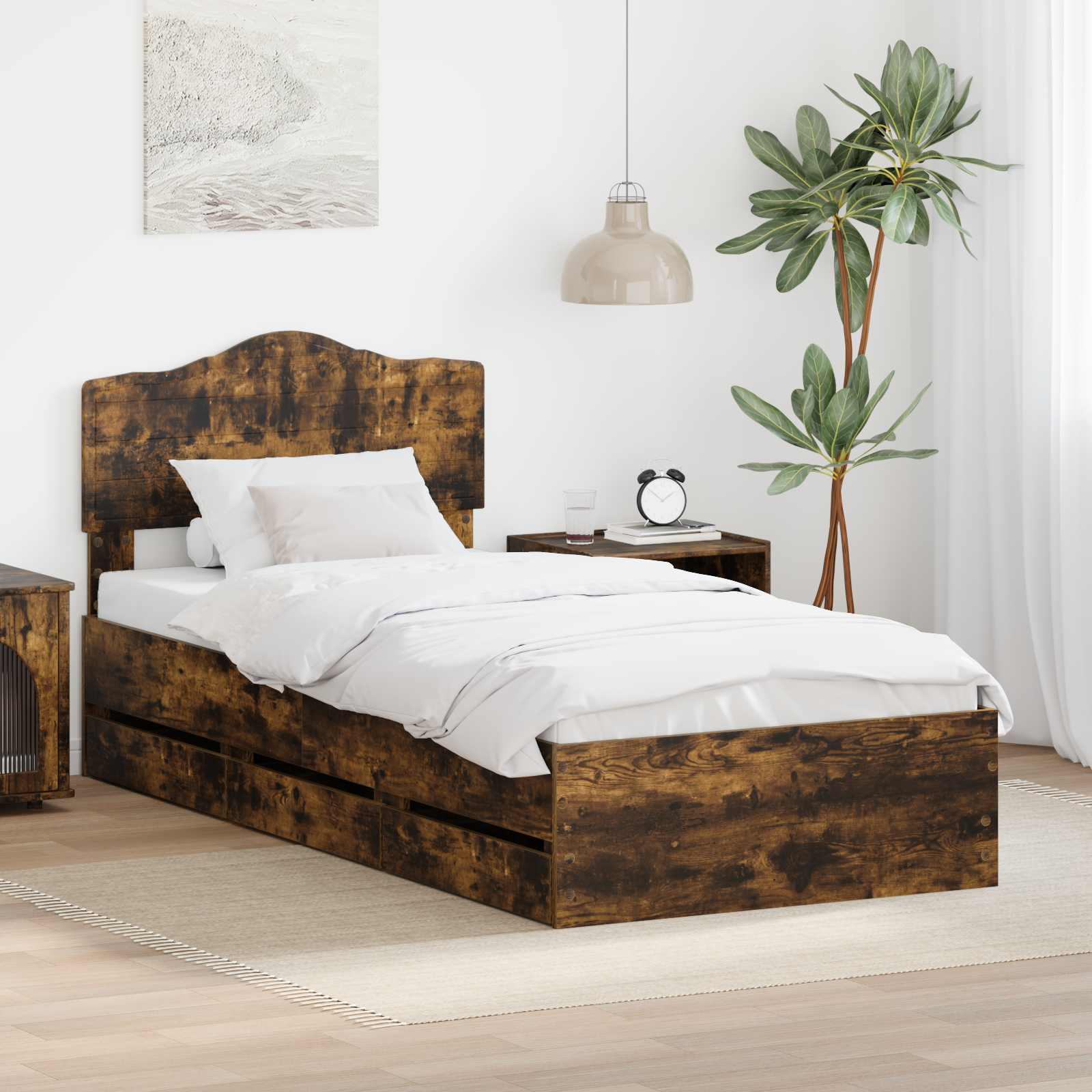 vidaXL Cadru de pat Stejar fumuriu 100 x 200 cm Lemn Ingineresc