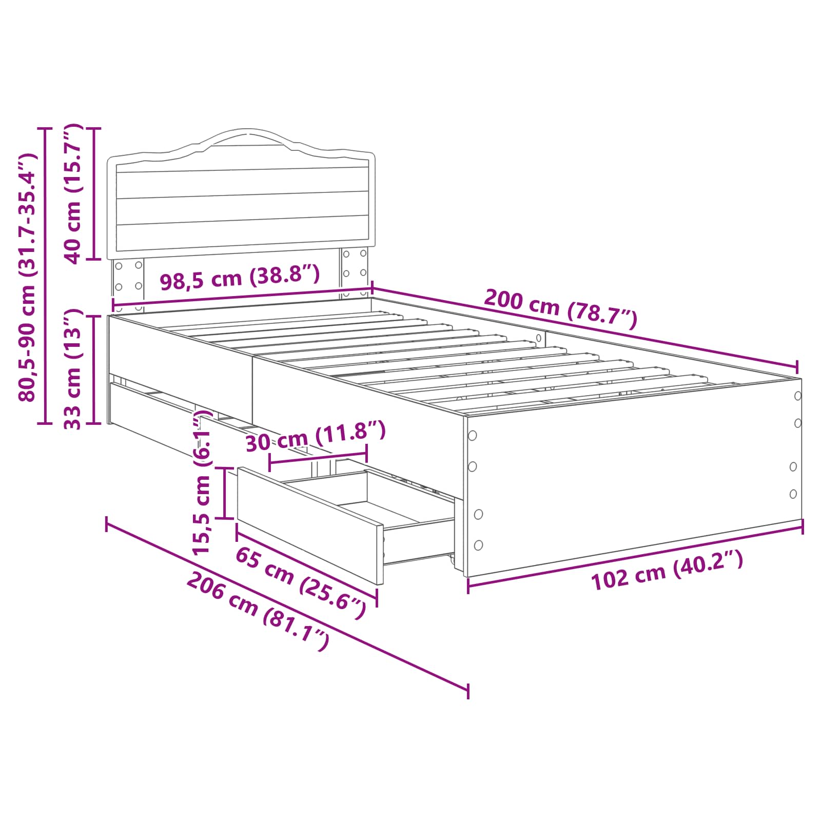 Rám postele s čelo Šedá Sonoma 100 x 200 cm Inženýrské dřevo - obrázek 14