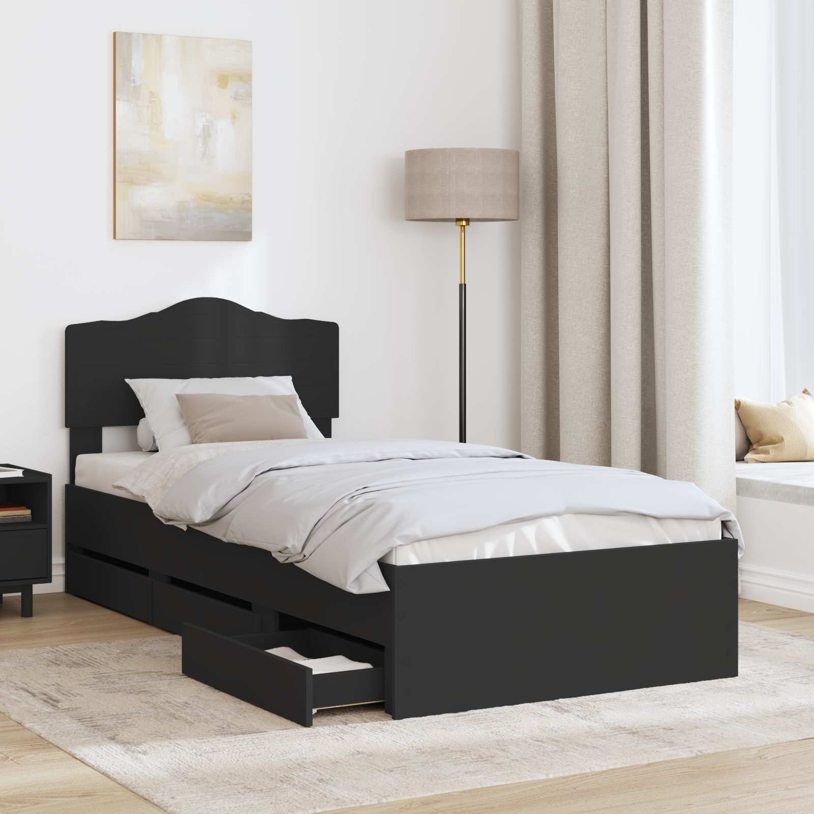 Voodi raam sahtliga peaga Must 90 x 190 cm Inseneripuit 26 Kõik vajalik sinu aeda ja koju! Voodi raam sahtliga peaga Must 90 x 190 cm Inseneripuit - Image 3