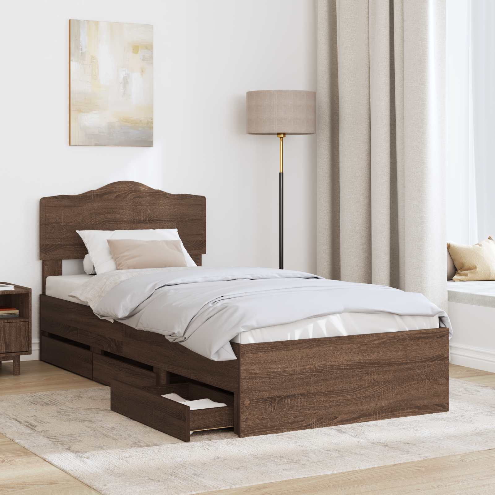 Voodi raam sahtliga peaga Pruun tamme 90 x 190 cm Inseneripuit 3 Kõik vajalik sinu aeda ja koju! Voodi raam sahtliga peaga Pruun tamme 90 x 190 cm Inseneripuit - Image 3