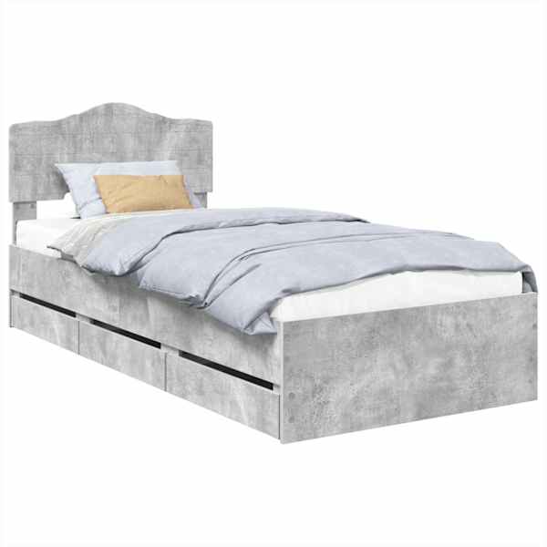 vidaXL Voodi raam sahtliga peaga Betoonhall 75 x 190 cm Inseneripuit