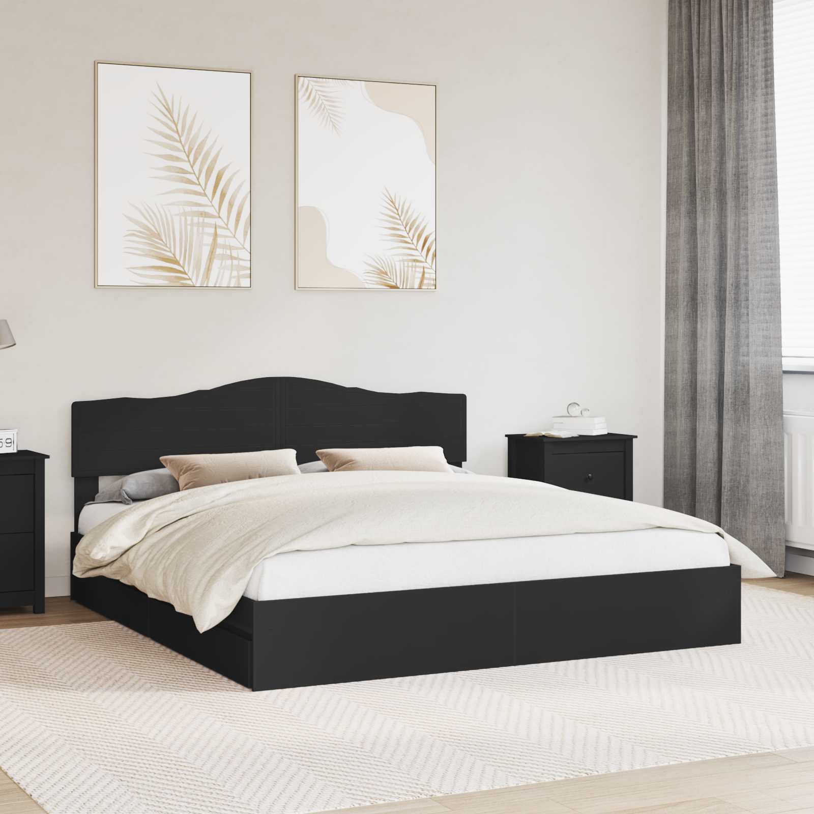 vidaXL Pat cu storage cu headboard Negru 200 x 200 cm Lemn compozit
