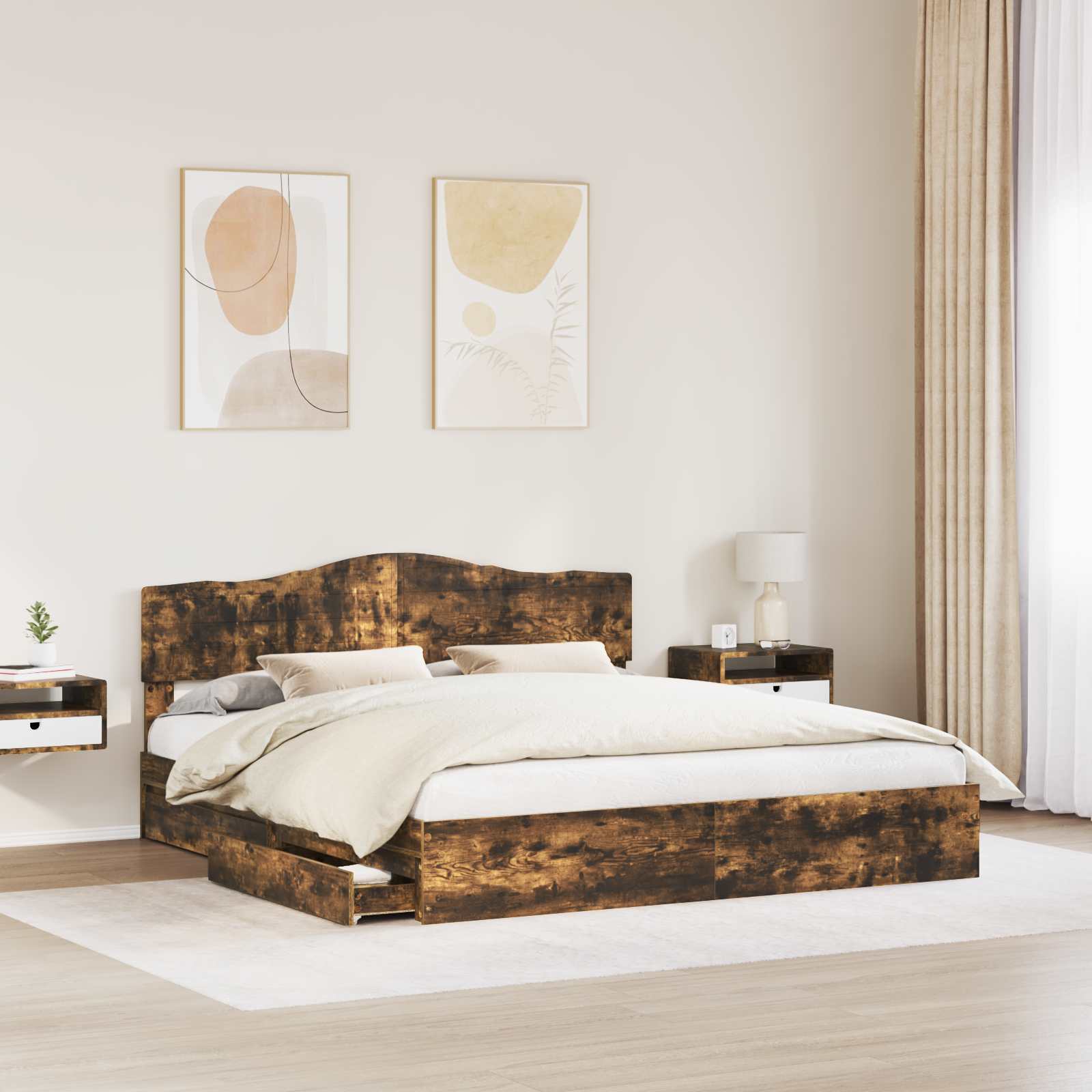 Voodi raam sahtliga Suitsetatud tamm 200 x 200 cm Tehispuit 3 Kõik vajalik sinu aeda ja koju! Voodi raam sahtliga Suitsetatud tamm 200 x 200 cm Tehispuit - Image 3