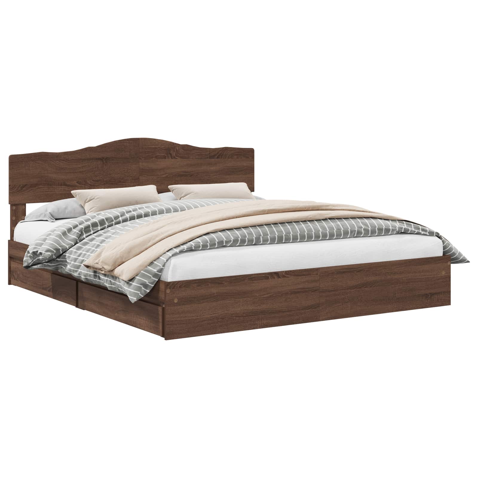 Laos voodi peaga sahtliga Pruun tamme 200 x 200 cm Tehispuit 2 Kõik vajalik sinu aeda ja koju! Laos voodi peaga sahtliga Pruun tamme 200 x 200 cm Tehispuit - Image 2