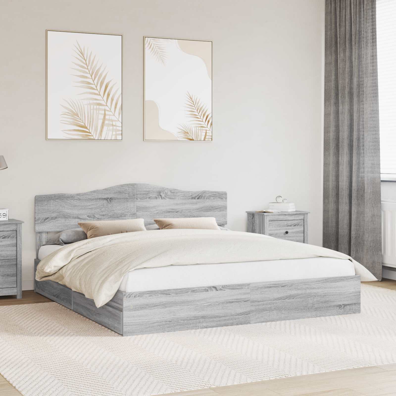 vidaXL Pat cu storage cu sertar Gri Sonoma 180 x 200 cm Lemn compozit