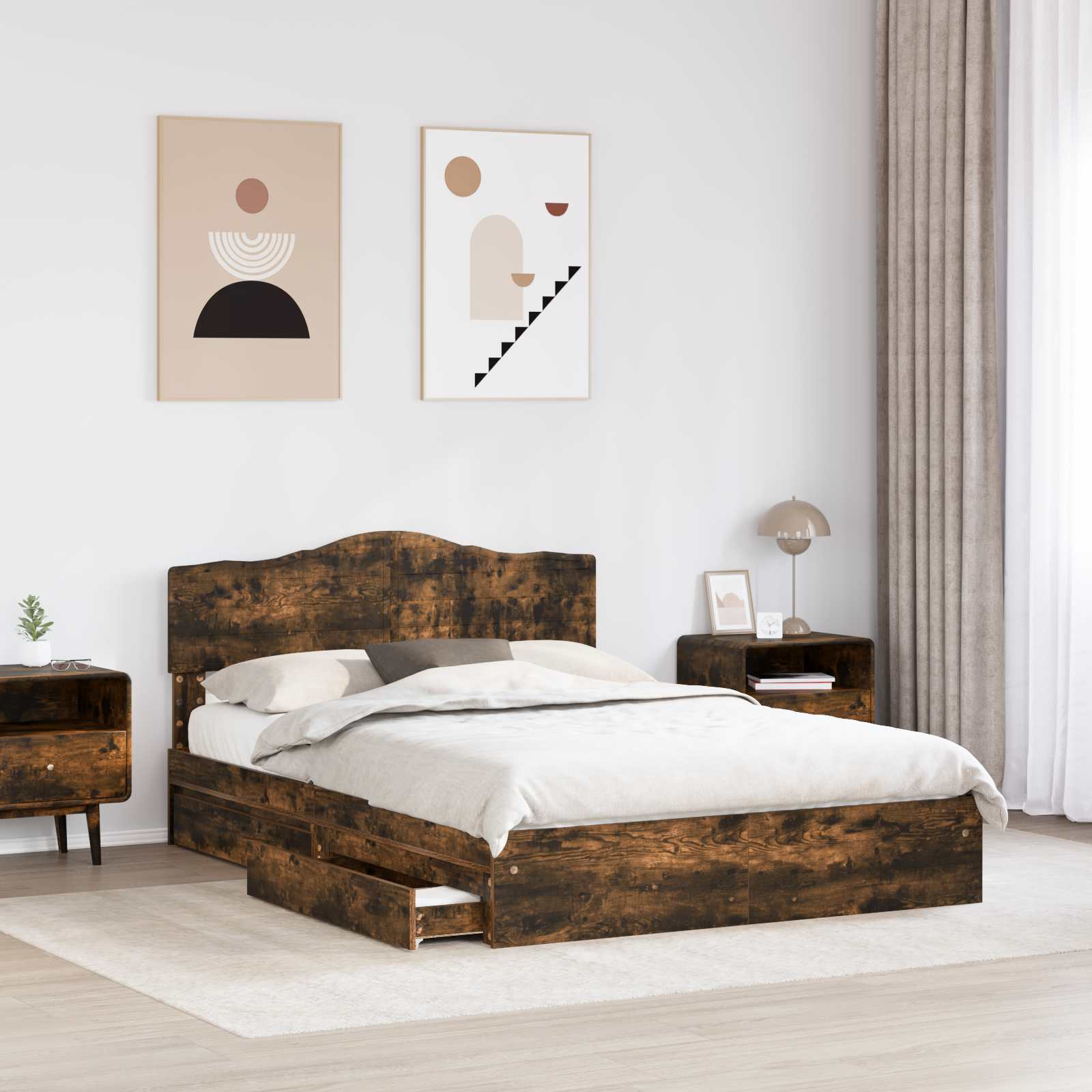 Opslag bed met lade Gerookt eiken 160 x 200 cm Bewerkt hout | luizaXL | Dé meubelwinkel voor elk interieur Opslag bed met lade Gerookt eiken 160 x 200 cm Bewerkt hout - Afbeelding 3