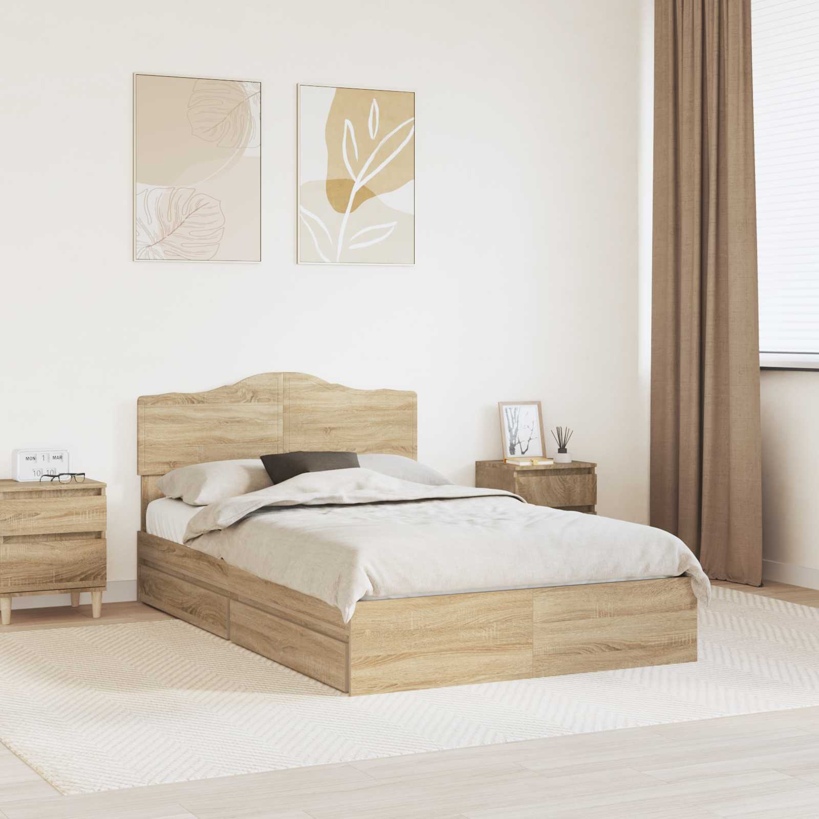 Opslag bed met lade Sonoma Eiken 135 x 190 cm Bewerkt hout