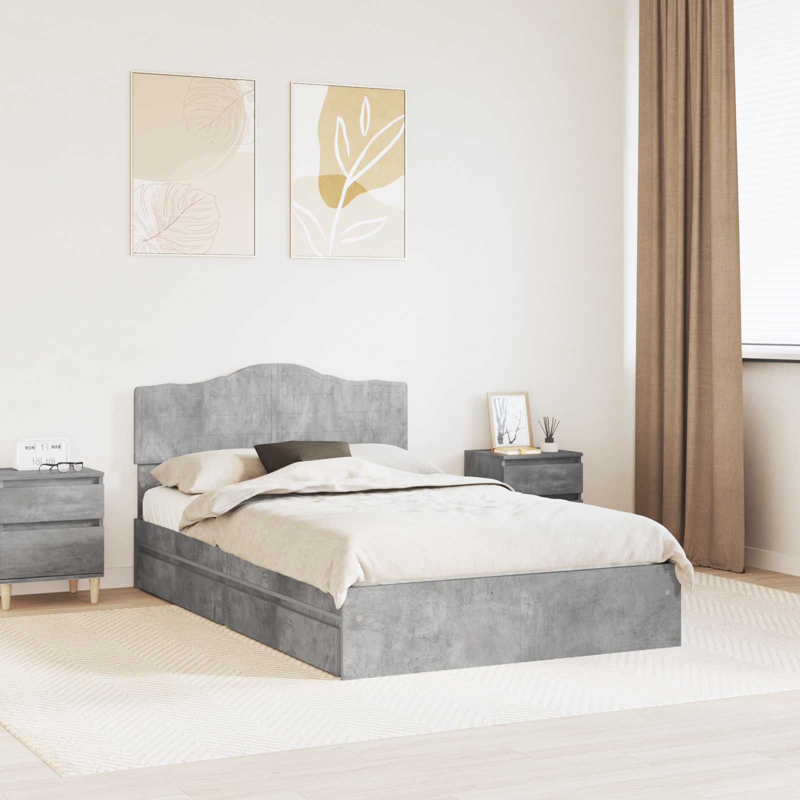 vidaXL Pat cu storage Gri din beton 135 x 190 cm Lemn compozit