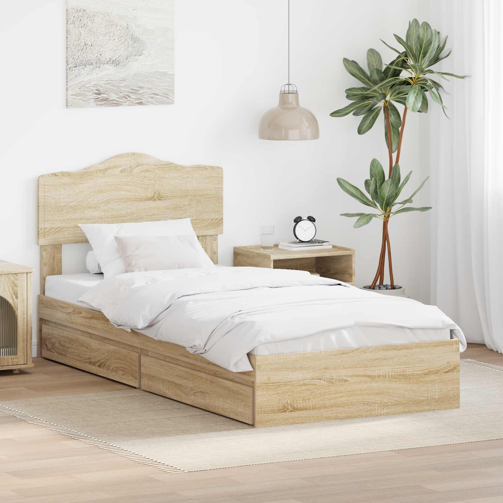 vidaXL Pat cu storage Stejar Sonoma 90 x 190 cm Lemn compozit