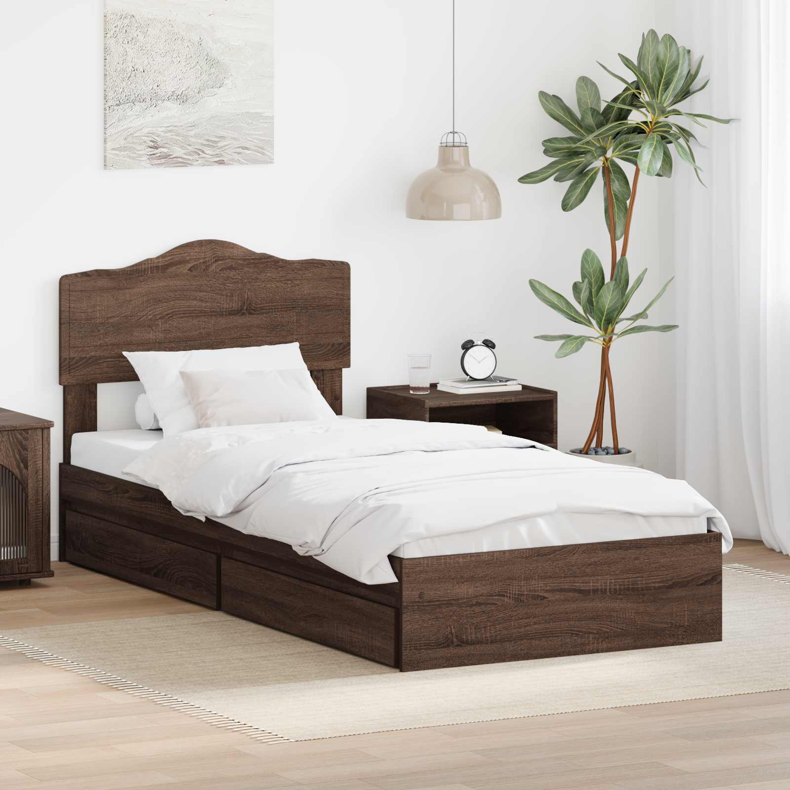 vidaXL Pat cu storage Stejar închis 70 x 190 cm Lemn compozit