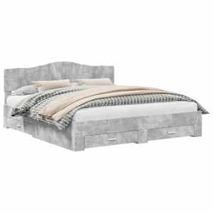 vidaXL Voodi raam sahtliga peaga Betoonhall 200 x 200 cm Tehispuit