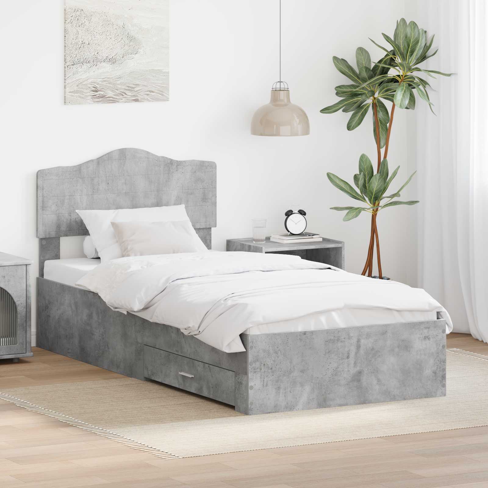 vidaXL Sängyn runko päätyllä Betoni Harmaa 90 x 200 cm Tekninen puu