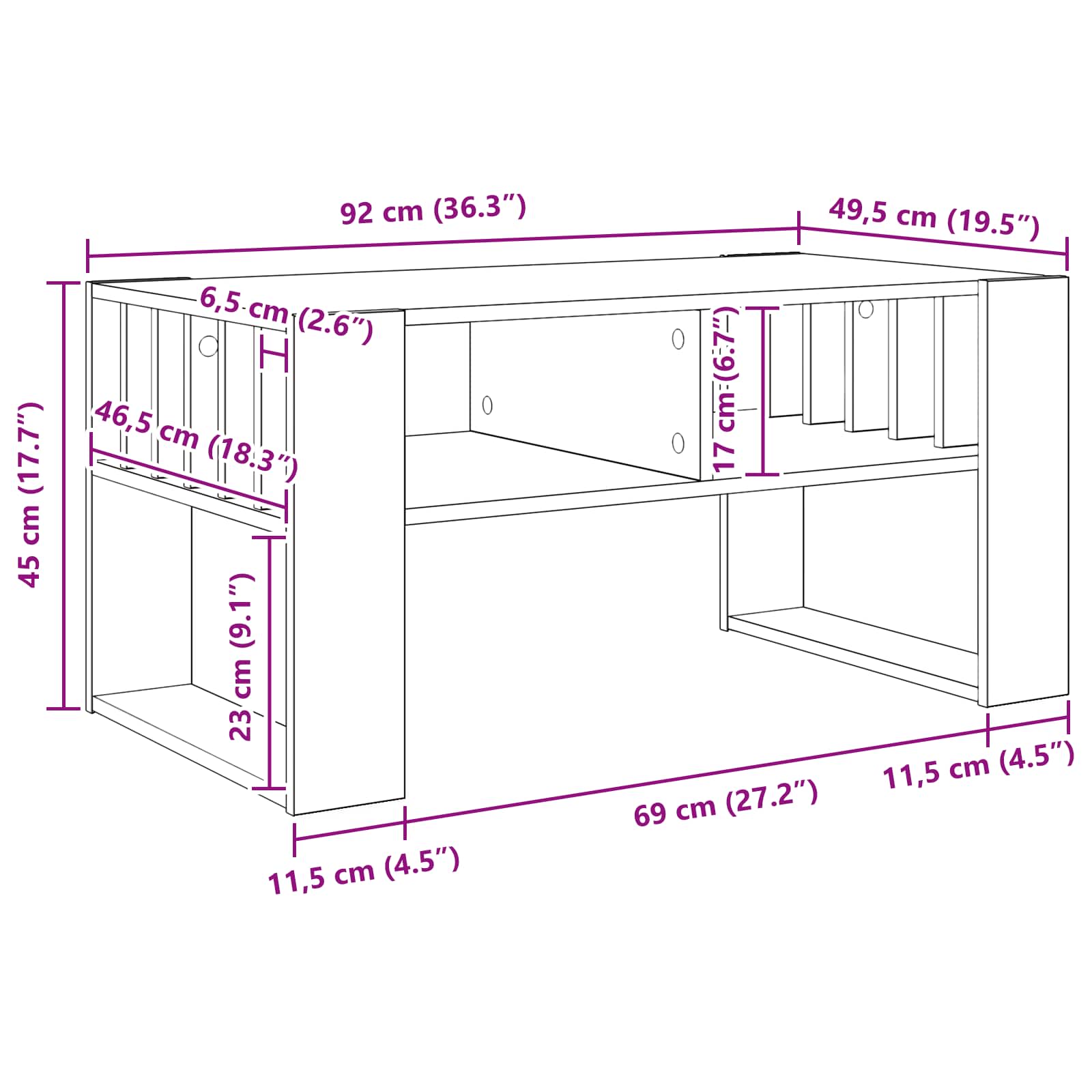 Klubska miza Dimljeni oreh 92 x 49,5 x 45 cm Konstruiran les - slika 10