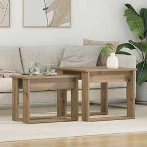 Set kavno mizico 2 pcs Umetni hrast Konstruiran les