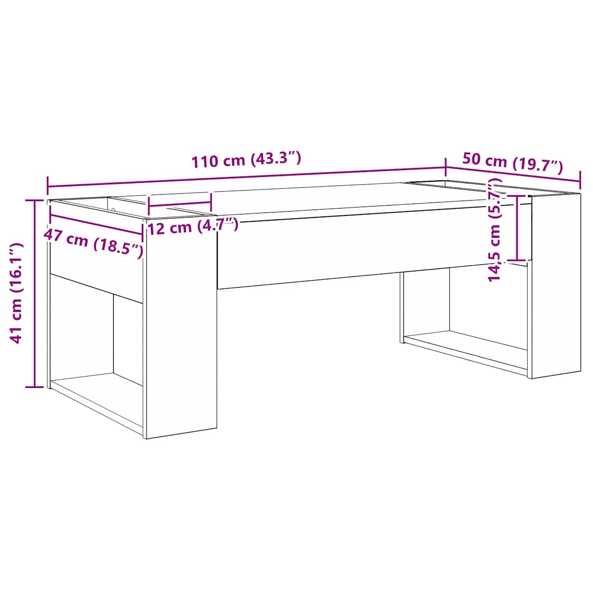 Sofabord 110 x 50 x 41 cm Konstrueret træ - Billede 10
