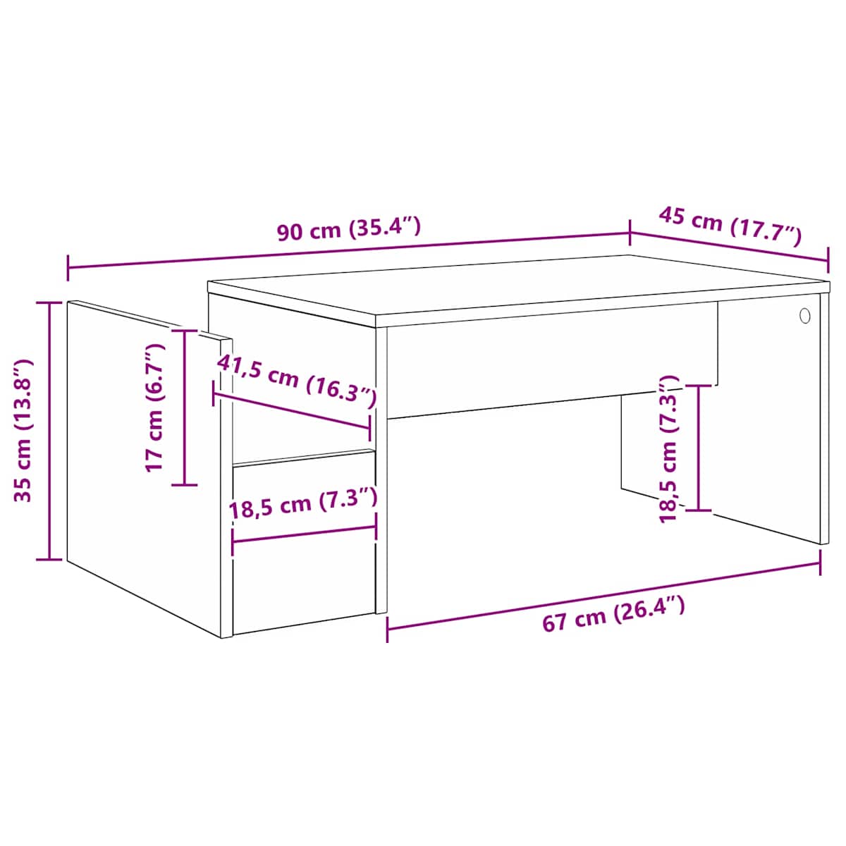Sofabord 90 x 45 x 35 cm Konstrueret træ - Billede 10