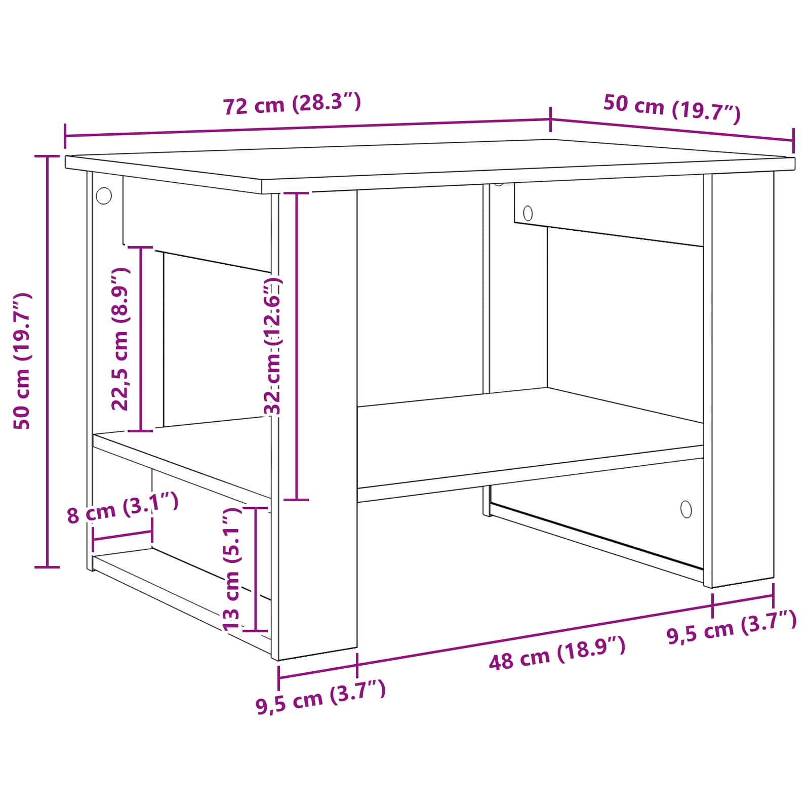 Klubska miza Dimljeni oreh 72 x 50 x 50 cm Konstruiran les - slika 10