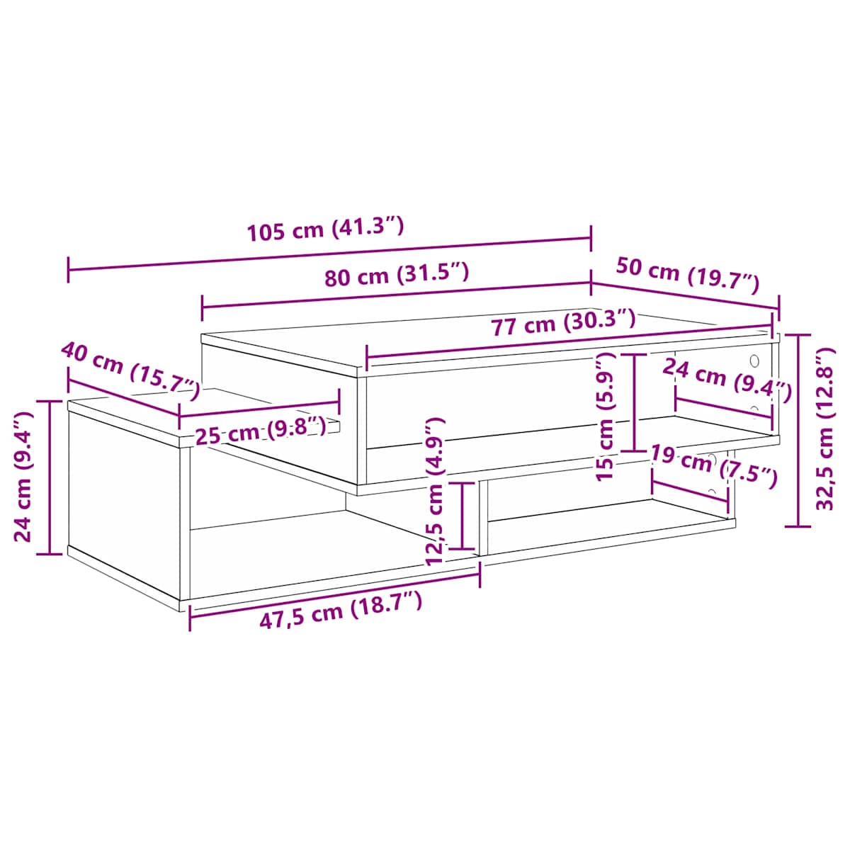Sofabord 105 x 50 x 32,5 cm Konstrueret træ - Billede 10