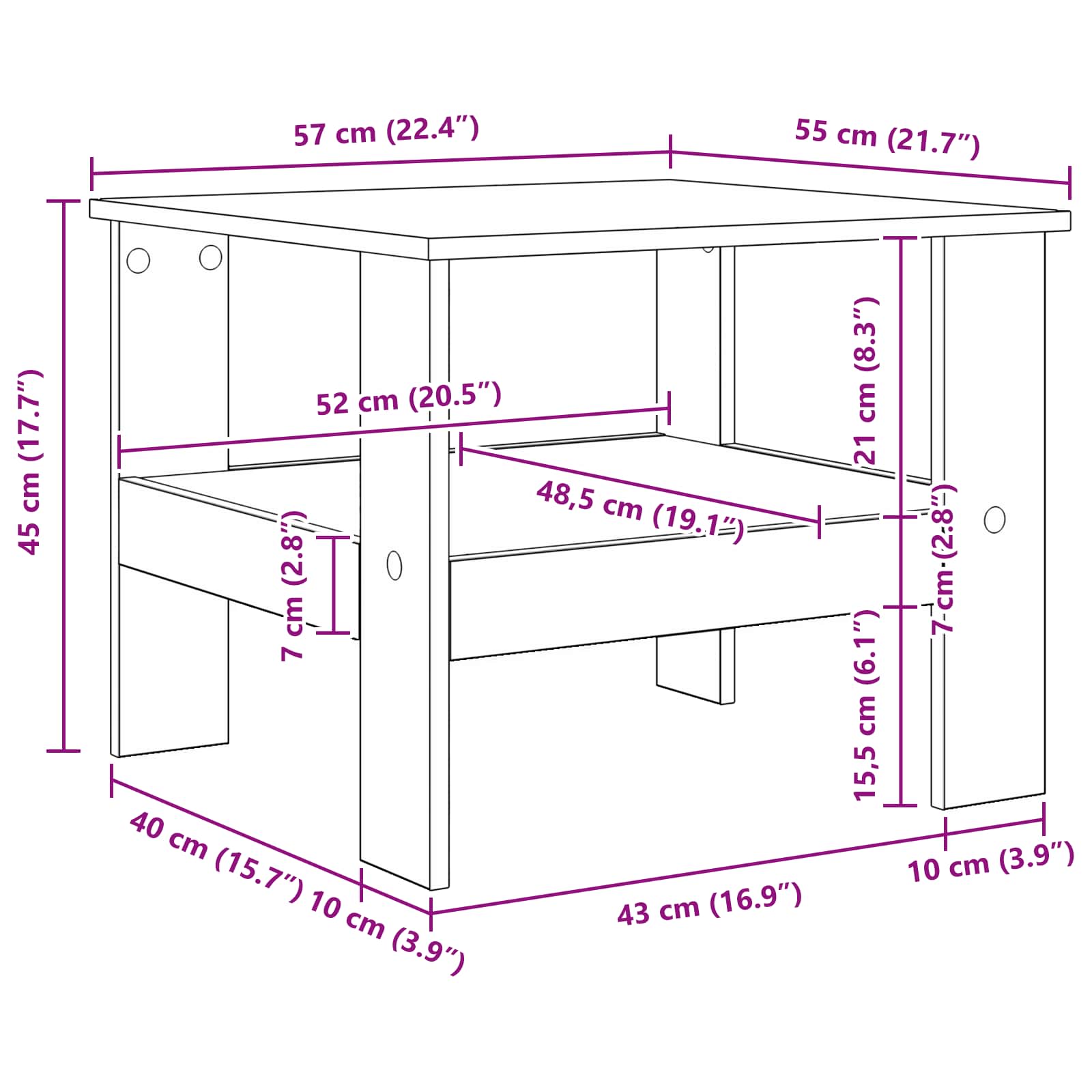 Klubska miza Siva Sonoma 57 x 55 x 45 cm Konstruiran les - slika 10