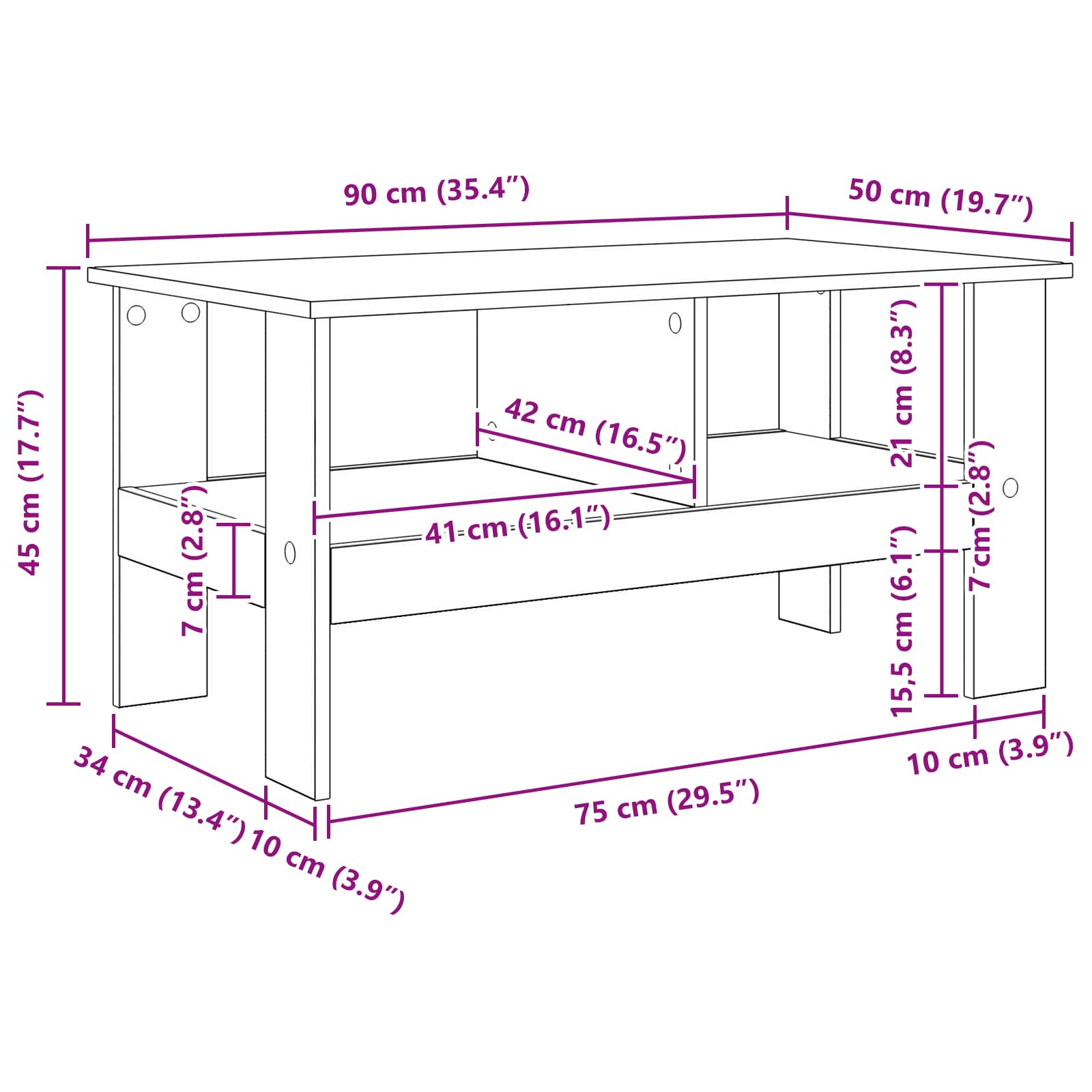 Klubska miza Dimljeni oreh 90 x 50 x 45 cm Konstruiran les - slika 10