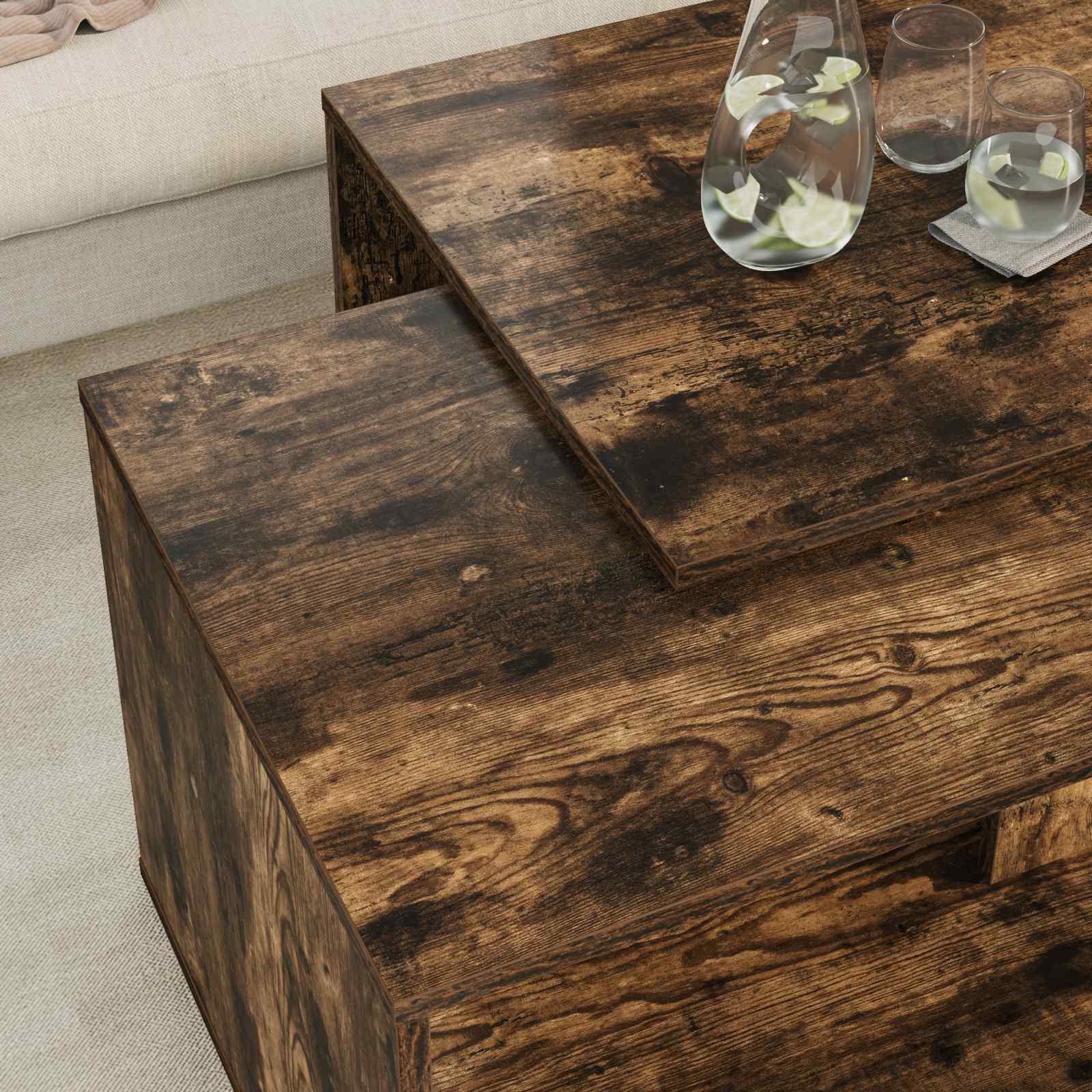 Koffietafel Set 2 pcs Gerookt eiken Bewerkt hout | luizaXL | Dé meubelwinkel voor elk interieur Koffietafel Set 2 pcs Gerookt eiken Bewerkt hout - Afbeelding 4