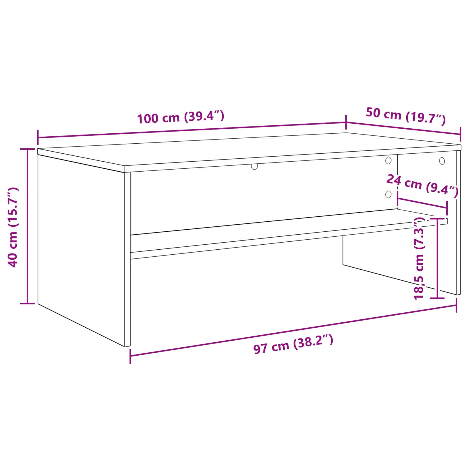 Klubska miza Siva Sonoma 100 x 50 x 40 cm Konstruiran les - slika 10