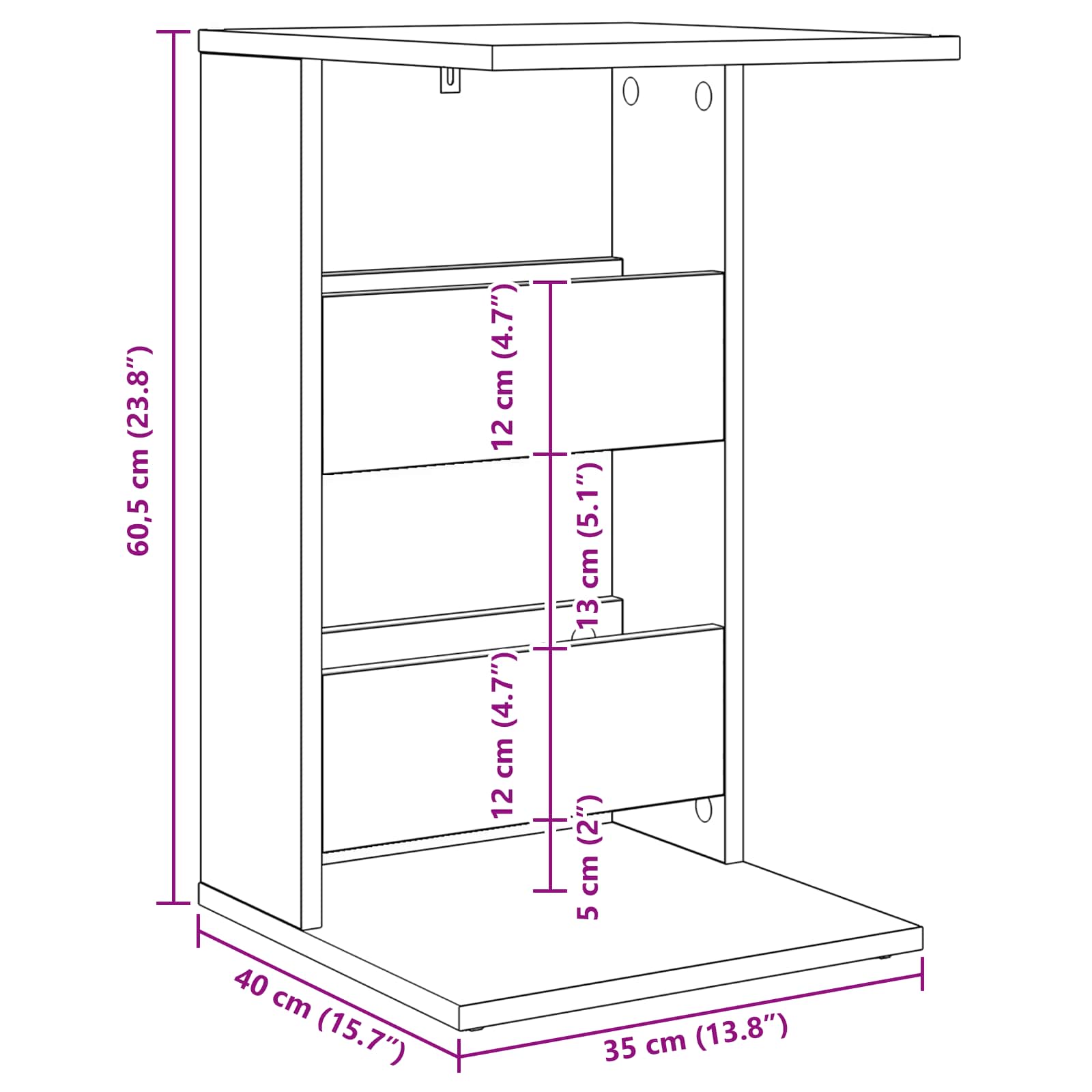 Stranska miza Umetni hrast 40 x 35 x 60,5 cm Konstruiran les - slika 12
