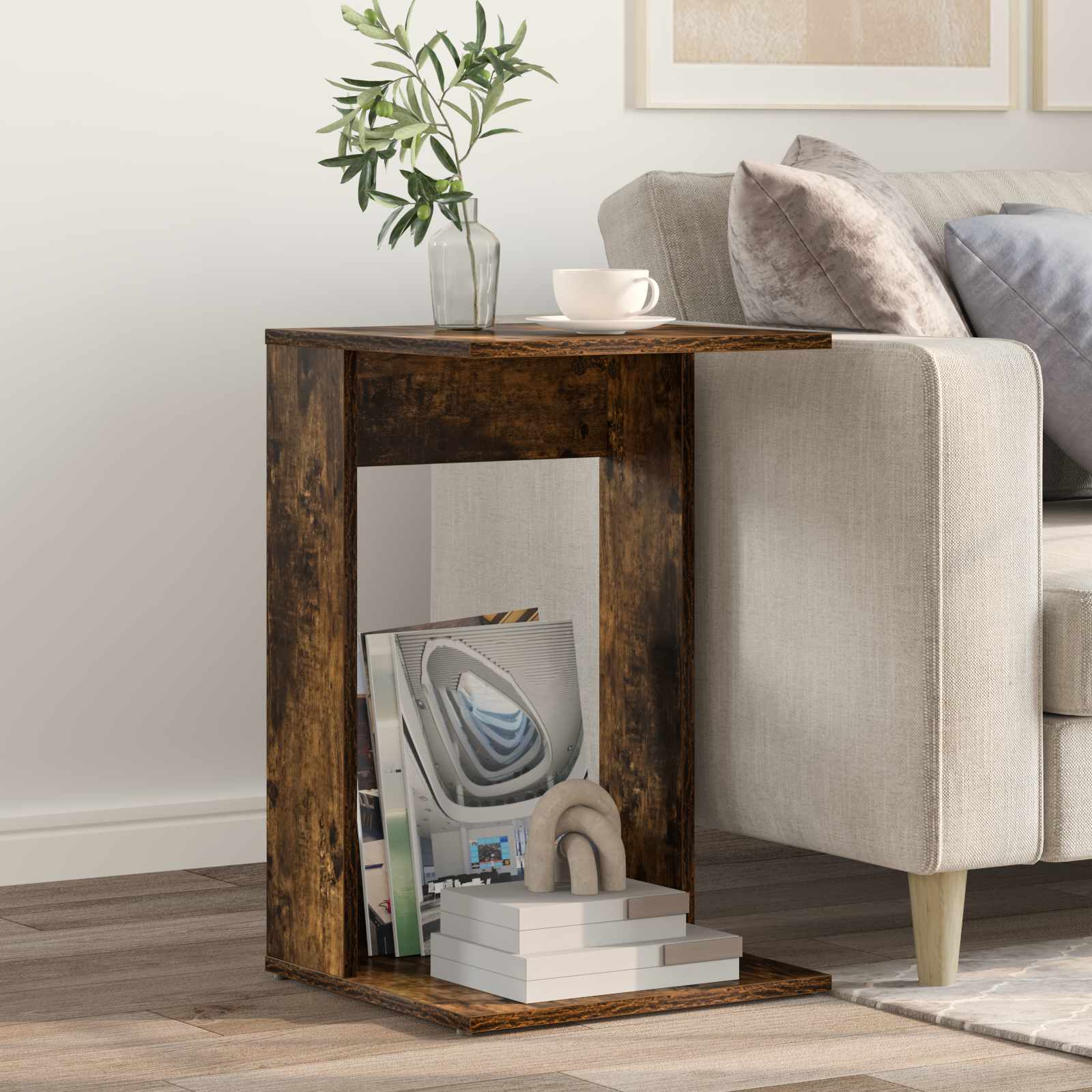 vidaXL Masă laterală Stejar fumuriu 40 x 38 x 62,5 cm Lemn compozit