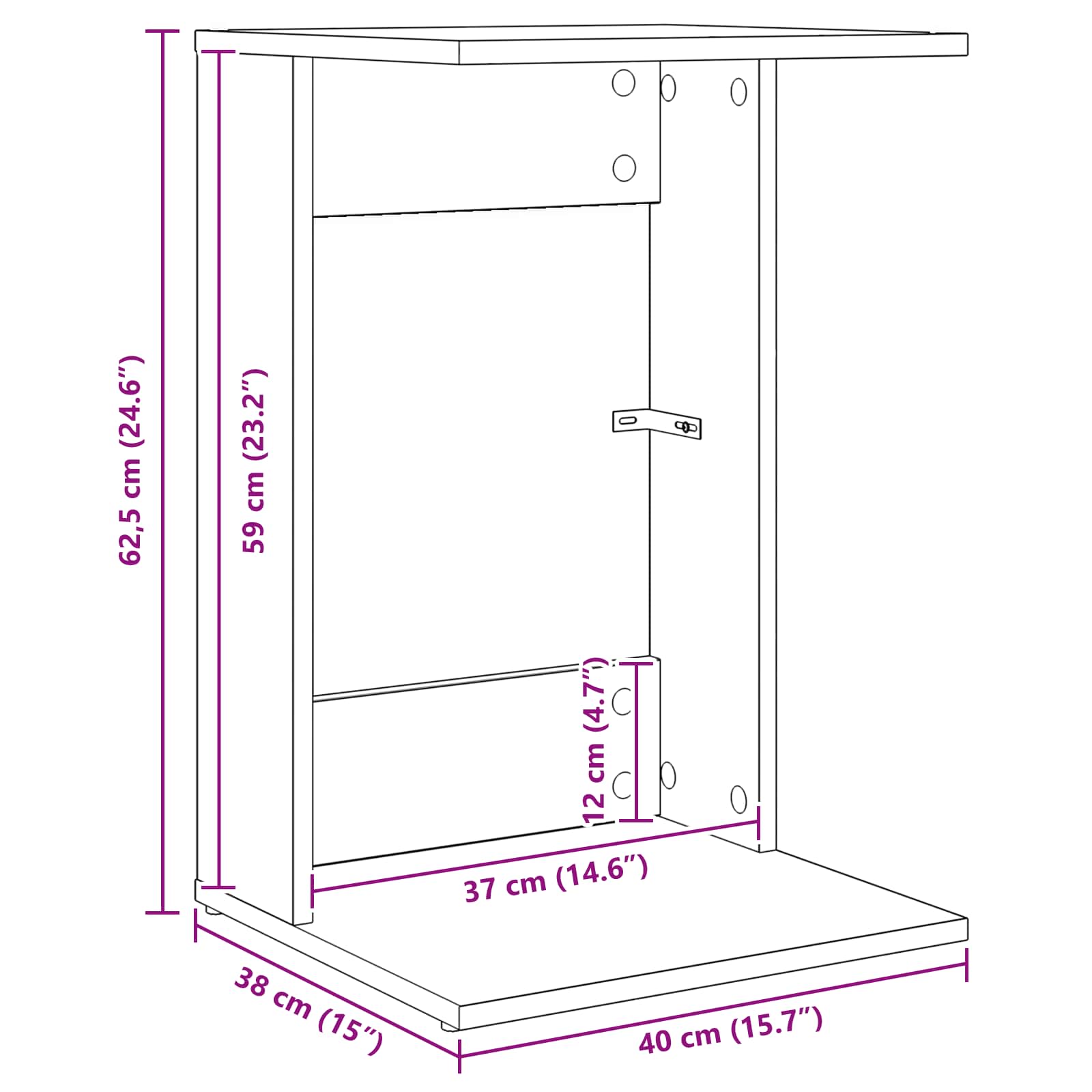 Stranska miza Umetni hrast 40 x 38 x 62,5 cm Konstruiran les - slika 12