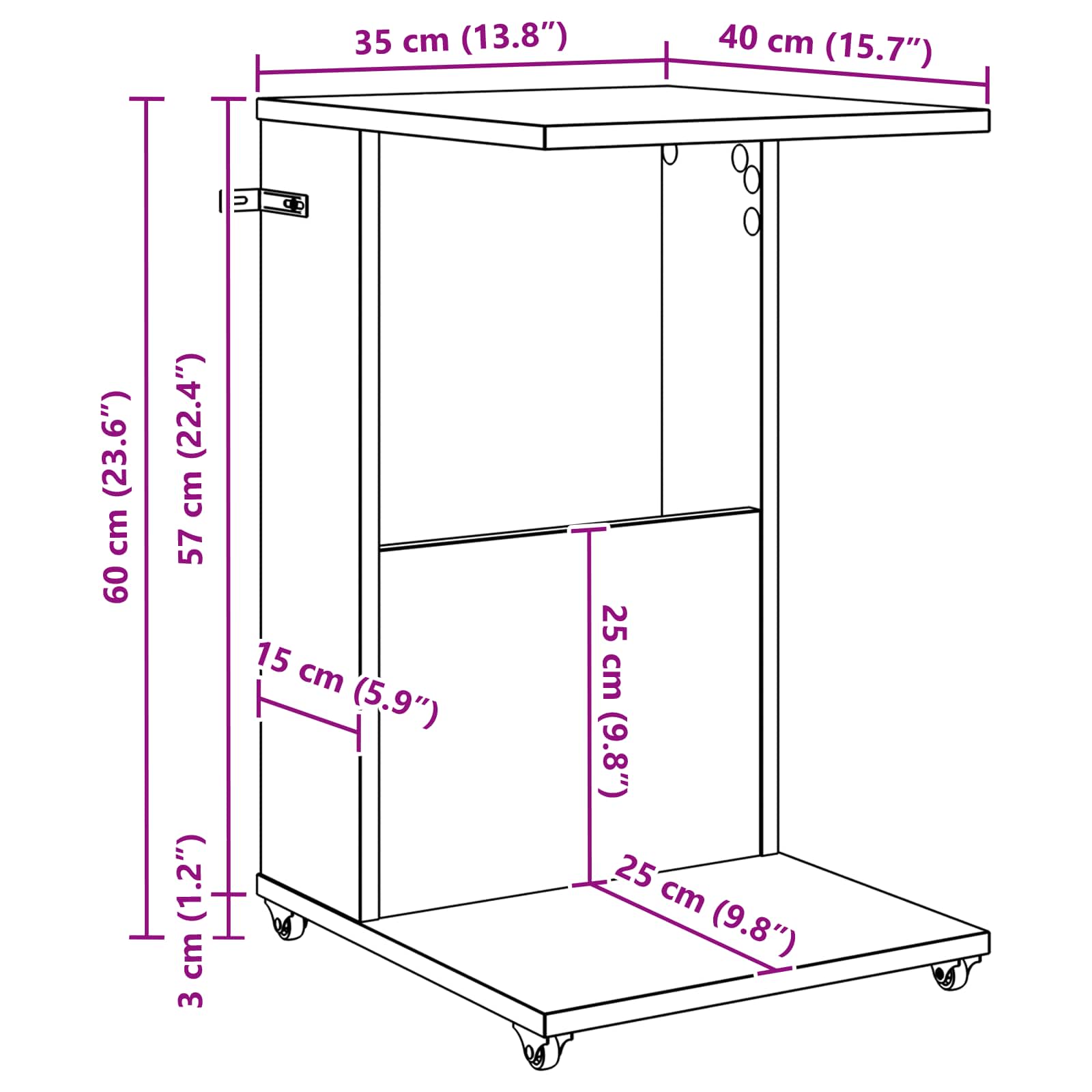 Stranska miza Betonsko siva 40 x 35 x 60 cm Konstruiran les - slika 11