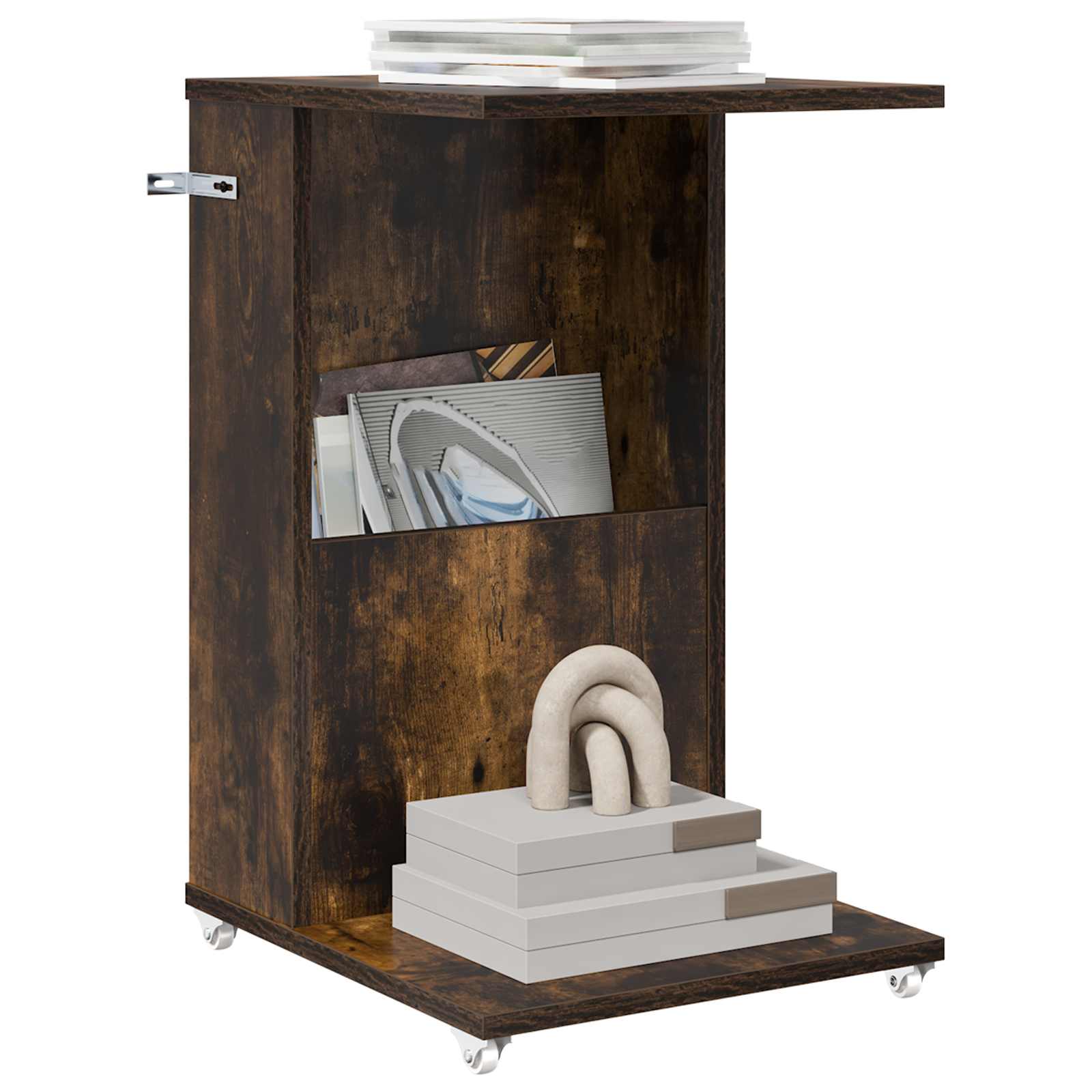 Bijzettafel met wiel Gerookt eiken 40 x 35 x 60 cm Bewerkt hout | luizaXL | Dé meubelwinkel voor elk interieur Bijzettafel met wiel Gerookt eiken 40 x 35 x 60 cm Bewerkt hout - Afbeelding 3