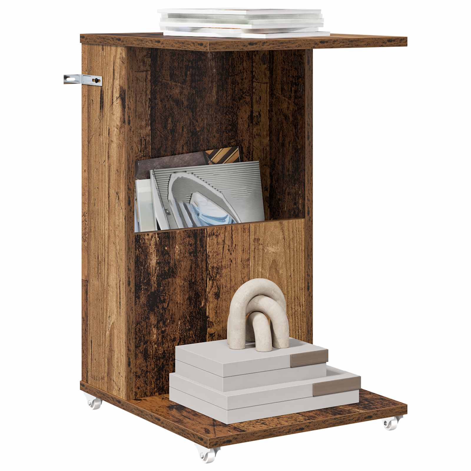 vidaXL Bijzettafel met wiel Oudhout 40 x 35 x 60 cm Bewerkt hout