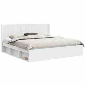 vidaXL Voode raami koos hoiuruumi ja peatoega Valge 200 x 200 cm