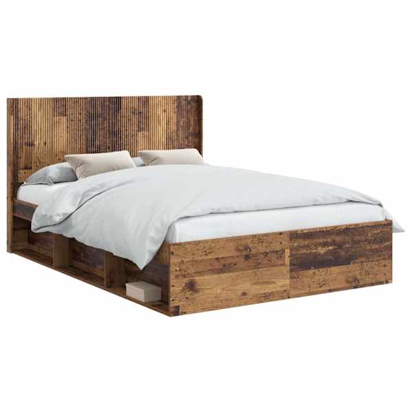 vidaXL Voode raami koos hoiuruumi ja peatoega Vana puit 150 x 200 cm
