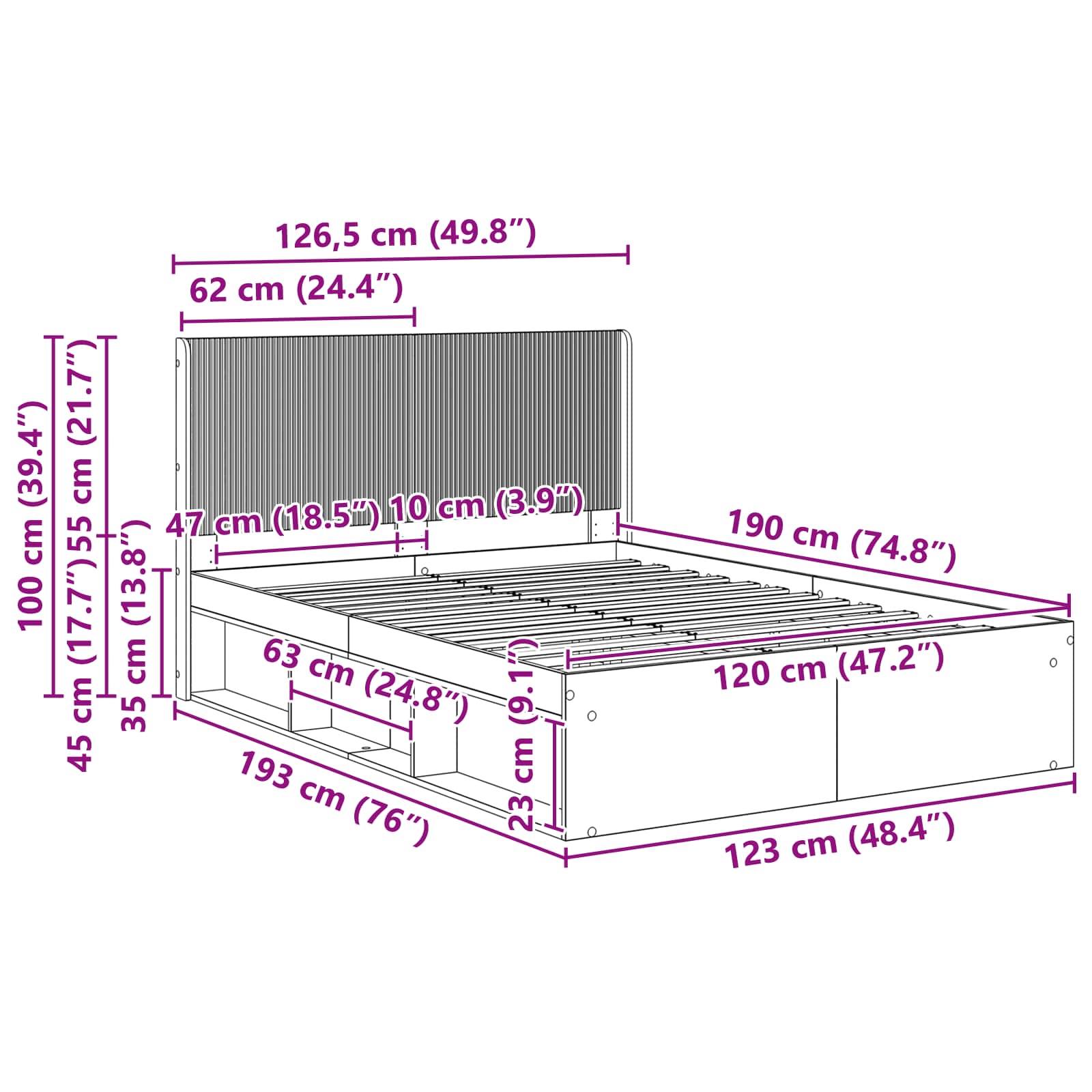 Sängynrunko säilytyksellä ja päänäytöllä Musta 4FT Small Double - Image 10