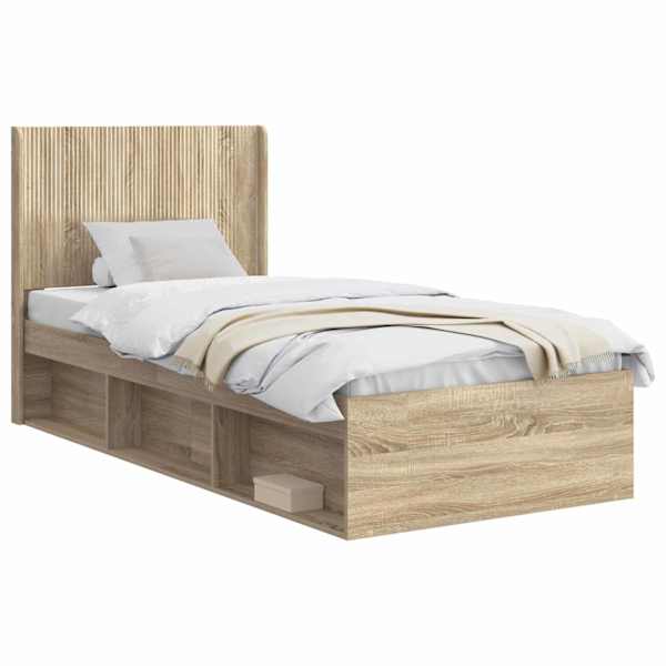 vidaXL Voode raami koos hoiuruumi ja peatoega Sonoma tamm 90 x 200 cm