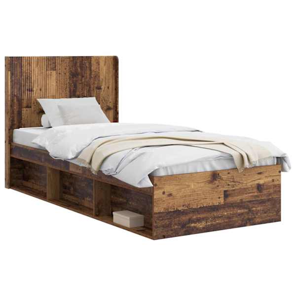 vidaXL Voode raami koos hoiuruumi ja peatoega Vana puit 90 x 200 cm
