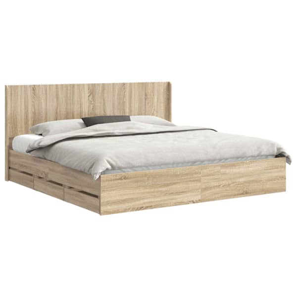 vidaXL Voode raami koos hoiuruumi ja peatoega Sonoma tamm 180 x 200 cm