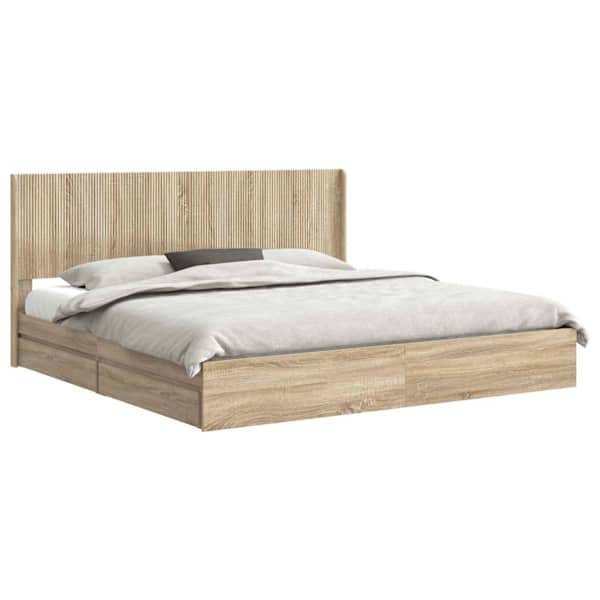 vidaXL Voode raami koos hoiuruumi ja peatoega Sonoma tamm 180 x 200 cm